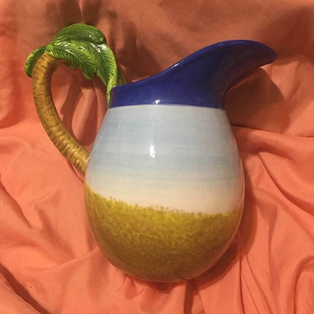 Its 5 O'clock Somewhere Tropical Parrot Palm Tree Ceramic Margarita Pitcher Read